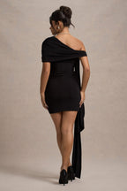 Alessio | Black One-Shoulder Mini Dress With Drape