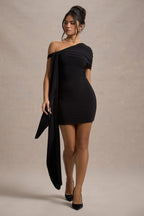 Alessio | Black One-Shoulder Mini Dress With Drape