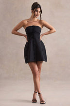 Anniston | Black Bandeau Tailored Buttoned Mini Dress