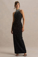 Dani | Black Embellished Halter-Neck Maxi Dress