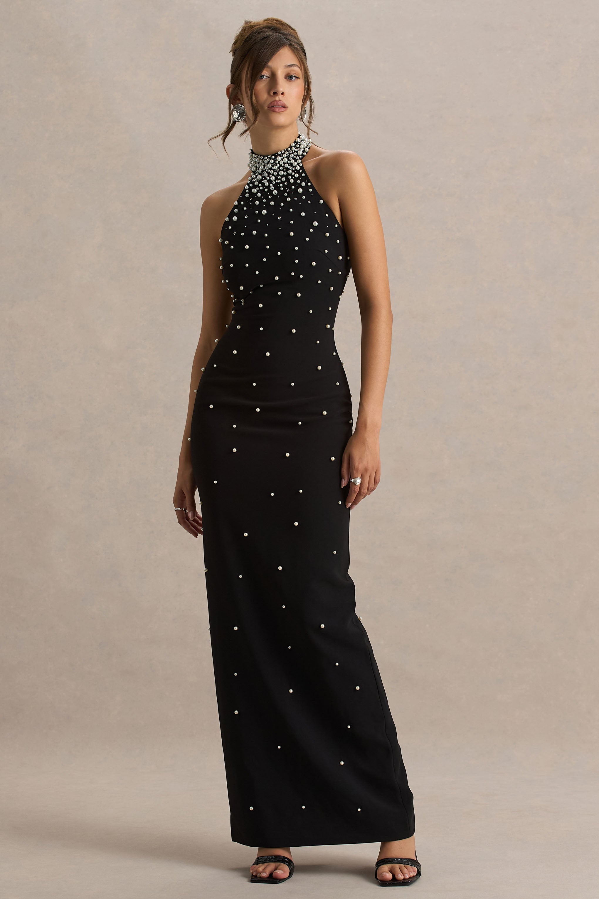 Dani | Black Embellished Halter-Neck Maxi Dress