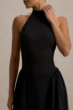 Cynthia | Black High-Neck Maxi Dress With Volume Skirt