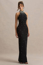 Dani | Black Embellished Halter-Neck Maxi Dress
