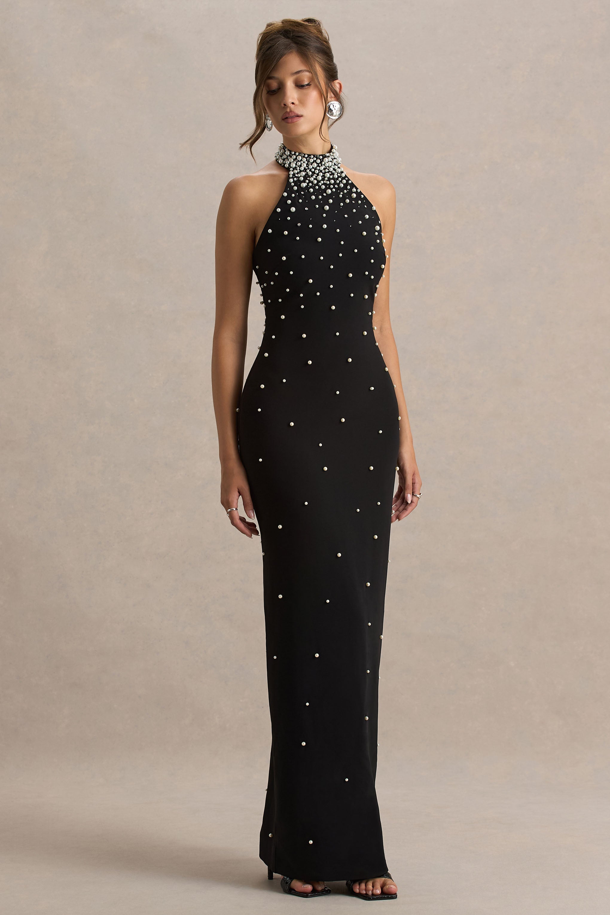 Dani | Black Embellished Halter-Neck Maxi Dress