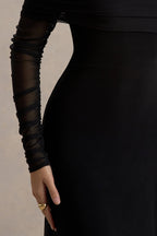 Flatter Me | Black Bardot Midi Dress With Mesh Sleeves