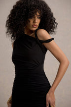 Elira | Black Ruched Mini Dress With Twisted Detail