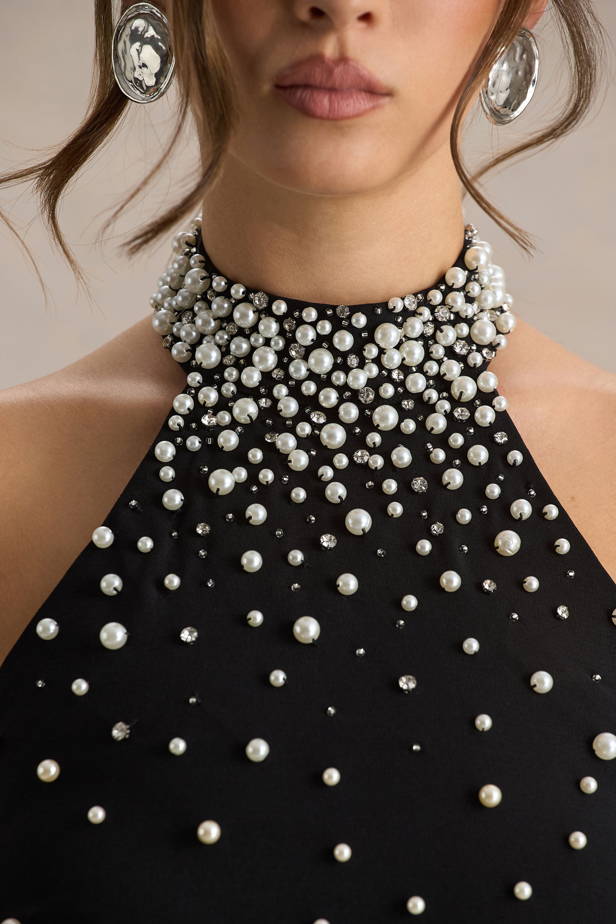 Dani | Black Embellished Halter-Neck Maxi Dress