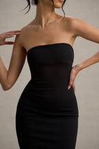 Angela | Black Bandeau Fishtail Maxi Dress