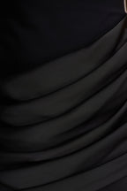 Akari | Black High-Neck Maxi Dress With Satin Skirt