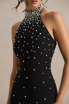 Dani | Black Embellished Halter-Neck Maxi Dress