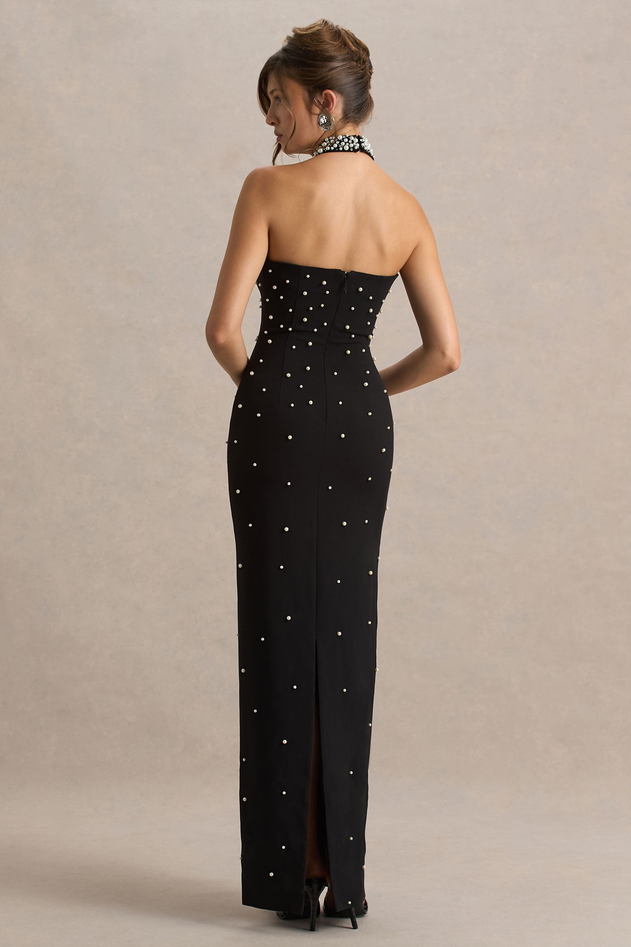 Dani | Black Embellished Halter-Neck Maxi Dress